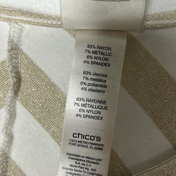 CHICO’S / white gold sparkle striped tunic top / 2 (large) - Picture 5 of 8